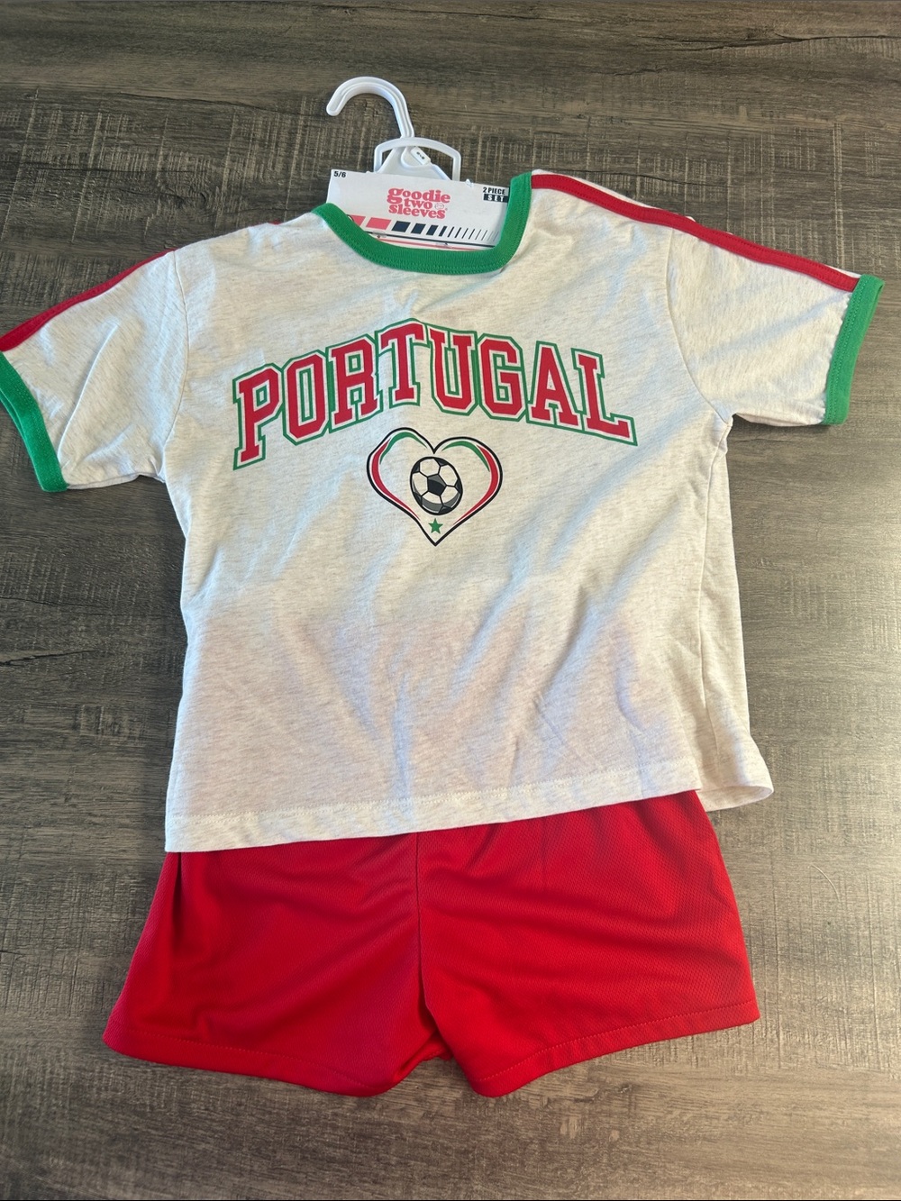 Portugal Soccer Graphic Tee for Kids - White with Red & Green Trim